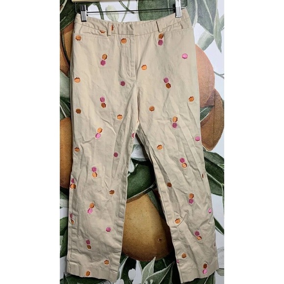Lilly Pulitzer Cropped Pants Size 4 Beige Emboidery Cotton Blend - Picture 1 of 8